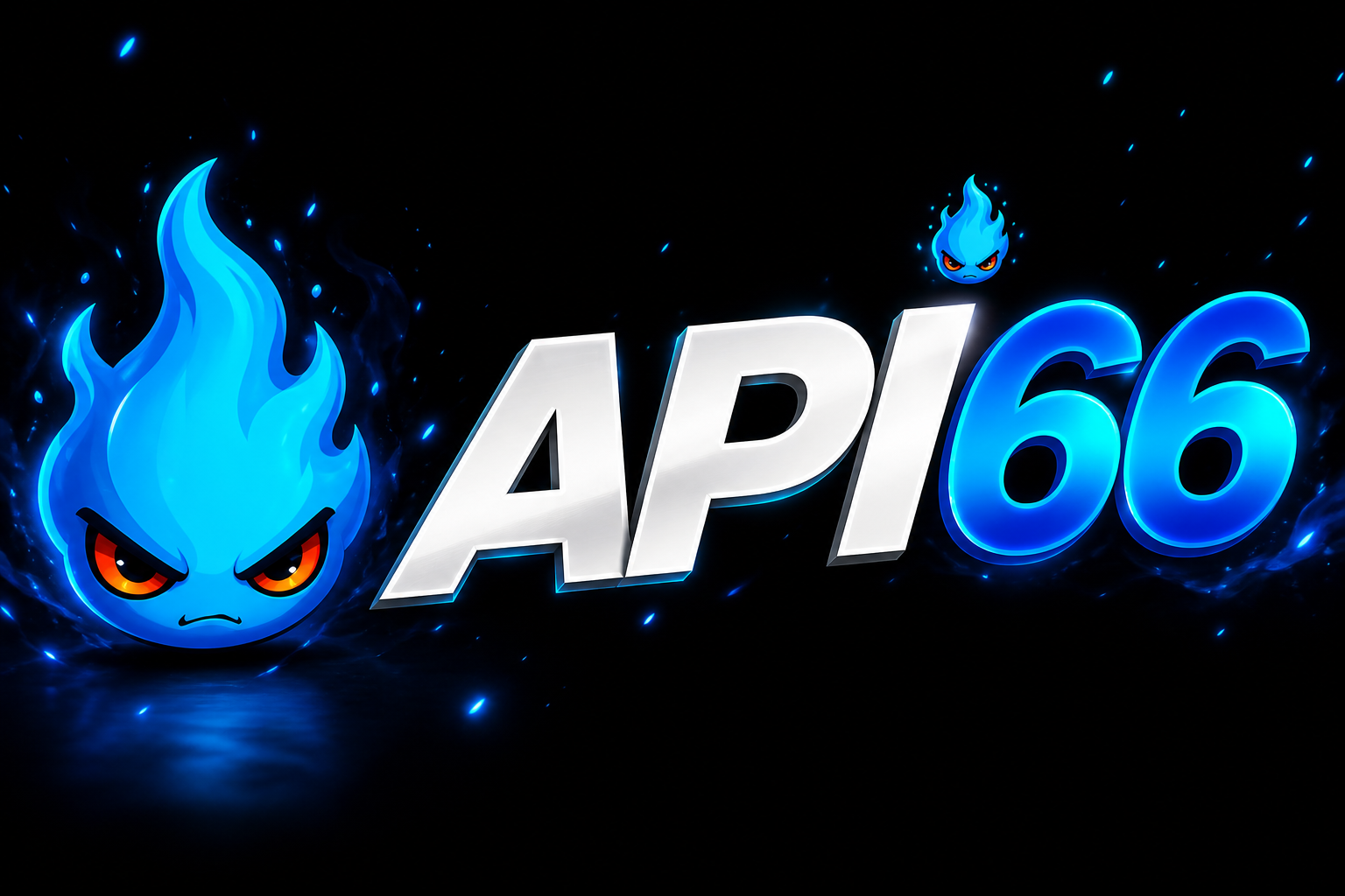 API66: api biru bermata merah, teks API putih, angka 66 neon.