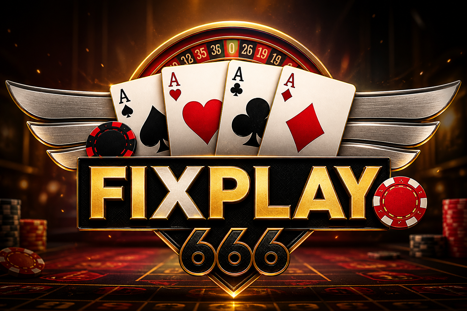 FIXPLAY666: empat as bersayap, roulette, teks 666.