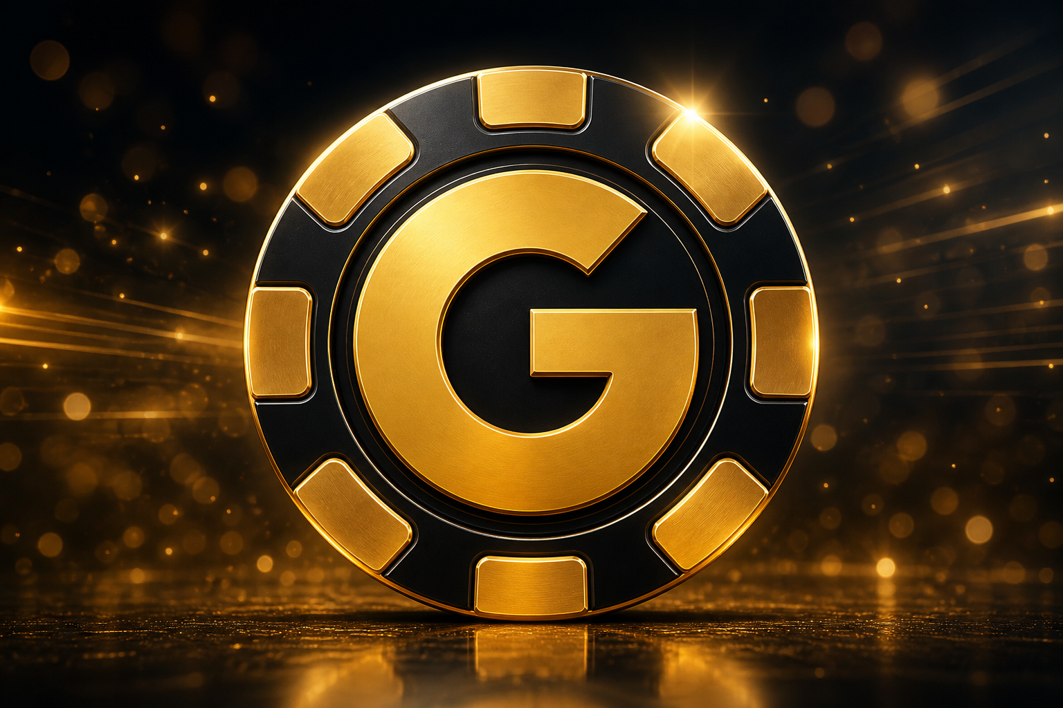 Chip hitam-emas GIGA33 dengan huruf G di tengah.