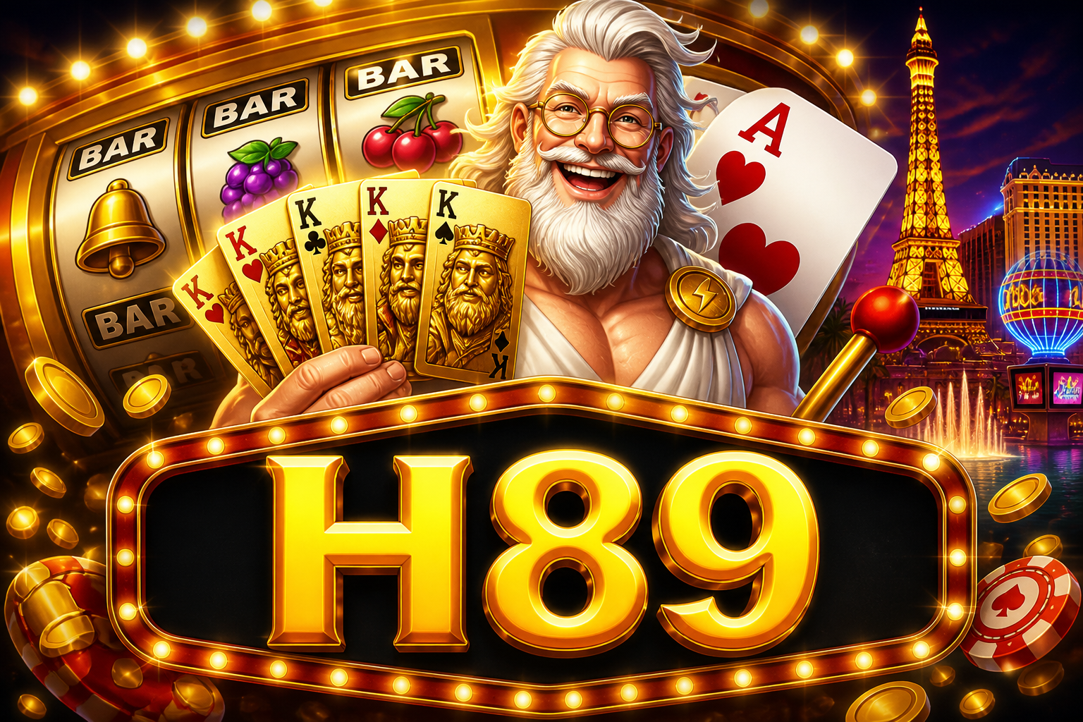 H89: Zeus berkacamata, kartu emas, papan H89.