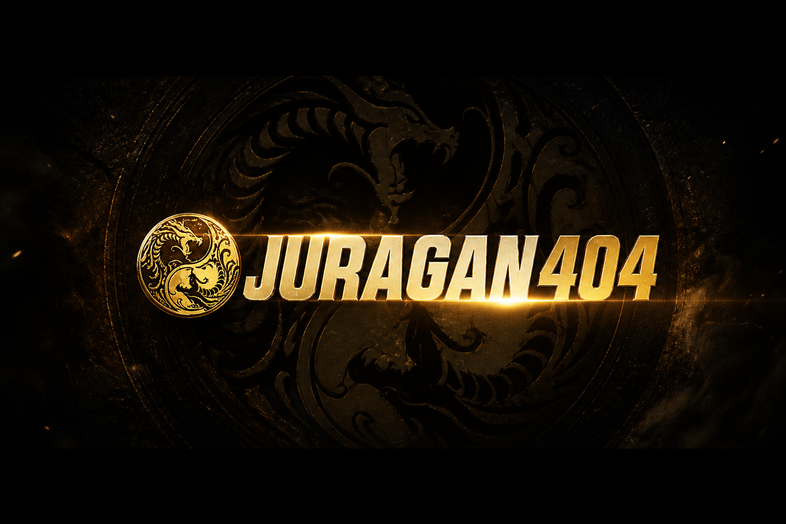 JURAGAN404: naga siluet emas dan teks JURAGAN404 di badge hitam.