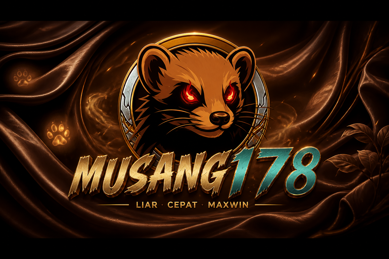 MUSANG178: kepala musang mata merah dan teks MUSANG178.