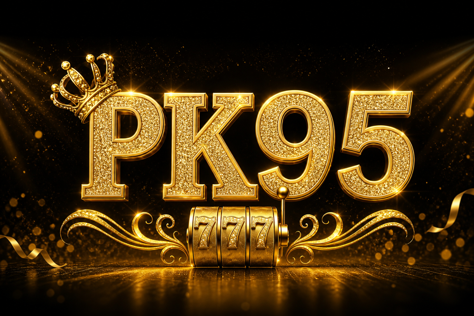 PK95: mahkota, teks PK95 emas, reel 777.