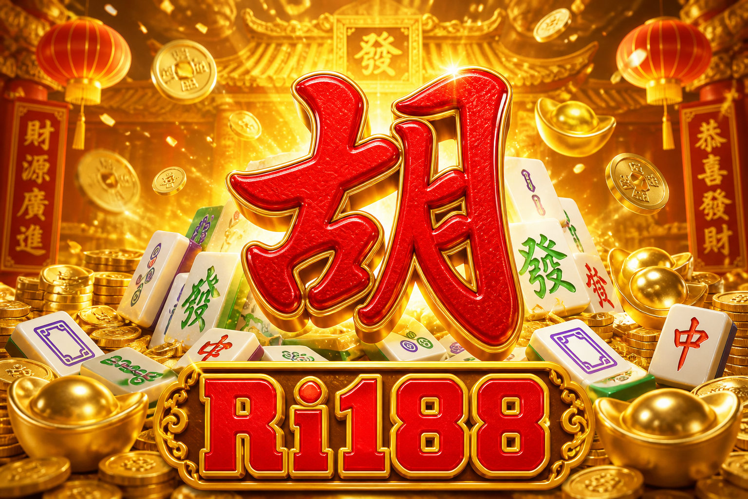 Ri188: huruf Hu merah, mahjong, koin emas.