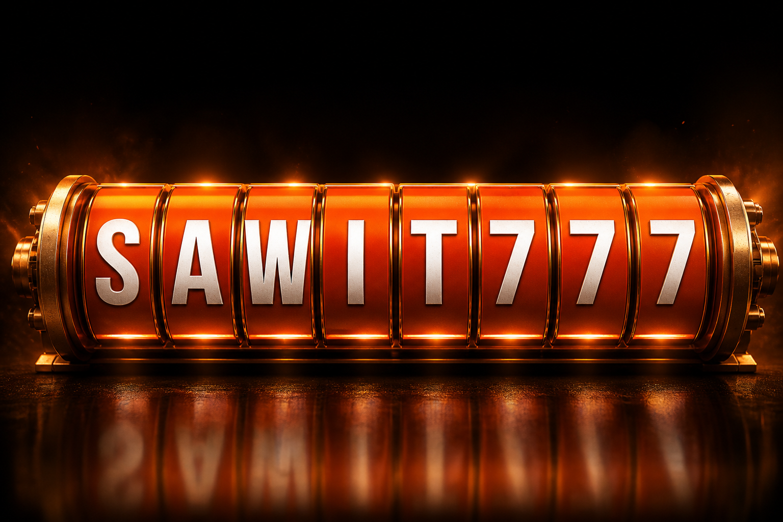 SAWIT777: drum oranye SAWIT777 di latar hitam.
